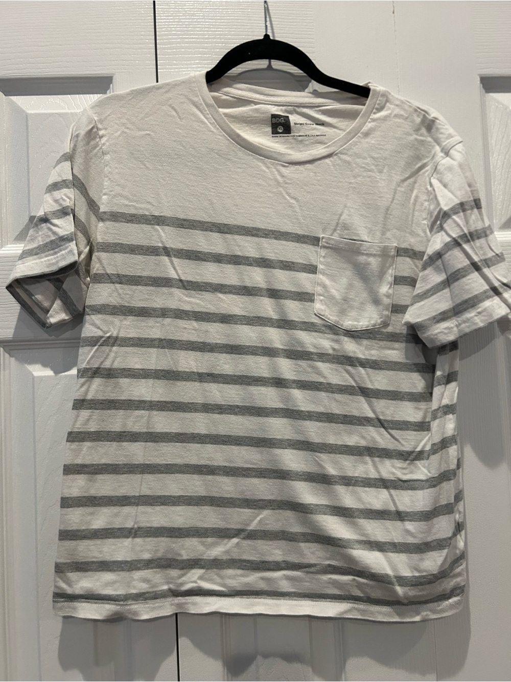 BDG White & Light Gray Striped Pocket Tee